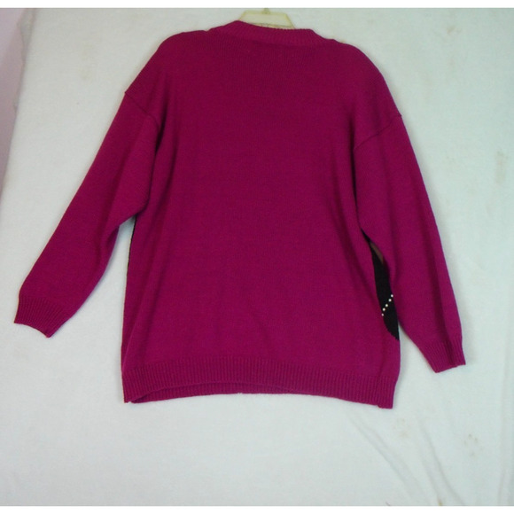 Vintage‎ 90s Y2K Sweater A Little Extra Size 20W Shoulder Pads Argyle Grandma - Picture 3 of 8